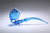 A LARGE VICTORIAN "END OF DAY" BLUE GLASS PIPE, with white trailed rim to t