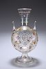 A LARGE MOSER ART NOUVEAU GLASS VASE, the spherical body enamel painted wit