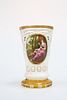 A BOHEMIAN ENAMELLED CASED GLASS BEAKER VASE, 19th CENTURY, the opaque whit