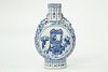 A CHINESE BLUE AND WHITE PORCELAIN MOON FLASK, 19TH CENTURY, of characteris