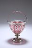 A VICTORIAN SILVER AND CRANBERRY GLASS BASKET, GEORGE CARTWRIGHT, JOSEPH HI