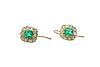 A PAIR OF EMERALD AND DIAMOND CLUSTER EARRINGS
 Each octagonal-cut emerald,
