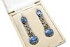 A PAIR OF SAPPHIRE AND DIAMOND PENDENT EARRINGS 
 Each articulated earring 