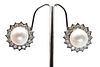 A PAIR OF CULTURED PEARL AND DIAMOND CLUSTER EARRINGS
 Each 11.1mm cultured