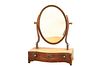 A GEORGE III MAHOGANY TOILET MIRROR, the oval mirror swivelling on uprights