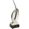 Modern Abstract Chromed Metal Sculpture w Marble