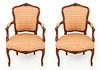 Louis XV Style Fauteuil Arm Chair, Pair