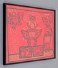Large Keith Haring Acrylic/Gold Paint Marker on Red Plexi