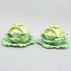 Pair of Mottahedeh Glazed Porcelain Cabbage Form Tureens and Underplates