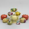 Group of Chinese Export Porcelain Models of Fruits, Two Peach Form Boxes, and a Pomegranate Form Wine Pot