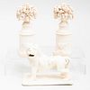 English Creamware Lion and a Pair of Creamware Urns with Flowers