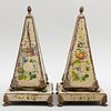 Pair of Floral Cream Painted TÃ´le Obelisks