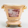 Faux Marble Cache Pot Painted with a Sepia Picture of a Hound, Possibly Paris