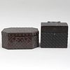 English Octagonal Studwork Box and a Ebonized Box Carved with Basket Weave 