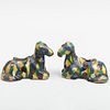Pair of Tang Style Splatter Glazed Models of Recumbant Horses
