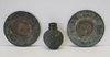 2 Antique Patinated Metal Plates And An Urn
