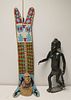 African Bronze Figure , Stone Head  And  A Beaded