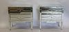 Vintage Pair Of 2 Drawer Mirrored Stands .