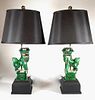 Pair of Chinese Glazed Roof Tiles Fitted as Table Lamps