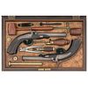 A Fine Cased Set of Ebony Stocked Continental Dueling Pistols with Unusually Fine Accessories