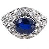 Art Deco Diamond No Heat Sapphire Platinum Ring