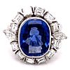 1950's No Heat Ceylon Blue Sapphire Diamond Ring