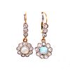 Art Deco Platinum Gold Diamonds Opal Rosetta EarringsÊ