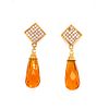 18k Gold Topaz Diamonds Contemporary Earrings