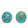18k Gold Oval Earrings Cluster Turquoise 