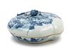 A Blue and White Porcelain Peach-Form Covered Box
Diam 10 1/2 in., 26.7 cm.