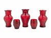 Five Chinese Ruby Red Peking Glass ArticlesHeight of tallest 8 1/2 in., 21.6 cm.