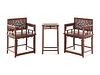 A Pair of Huali Low-Backed Armchairs and Matching Stand TableHeight of chairs 34 1/2 x width 24 x depth 18 1/2 in., 87.6 x 60.9 x 47 cm.