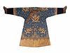 A Blue Ground Embroidered Silk Dragon RobeLength 53 in., 134.5 cm.