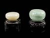 Two Jade Seal Paste Covered BoxesDiam of largest 2 3/4 in., 7 cm.