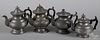 Four American pewter teapots, 19th c.