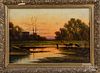 Oil on canvas sunset landscape, late 19th c.