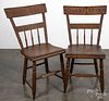 Pair of painted plank seat chairs, 19th c.