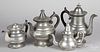 Three American pewter teapots and coffee pots