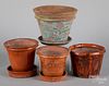 Four Pennsylvania redware flower pots, 19th c.