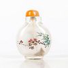 VINTAGE CHINESE SNUFF BOTTLE, BIRDS AND CHRYSANTHEMUMS