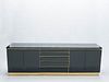 Large Signed J.C. Mahey Brass Black Lacquered Sideboard, 1970s