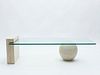 French Midcentury Philippe Barbier Travertine Glass Coffee Table, 1970s