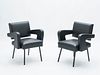 Pair of Jacques Adnet "President" Leatherette Armchairs, 1959