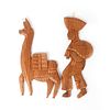 PAIR OF HAND CARVED WOODEN WALL FIGURES, MAN AND LLAMA
