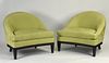 Pair of custom green ultra suede armchairs