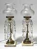 Pair of astral lamps with etched glass shades
