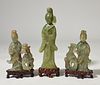 Three Chinese green hardstone carved Quan Yin figures