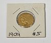 1909 $5 dollar gold coin