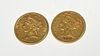 Two $5 dollar gold coins, 1880 and 1882