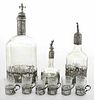 Silver and Glass Cordial Set, Nine Pieces 